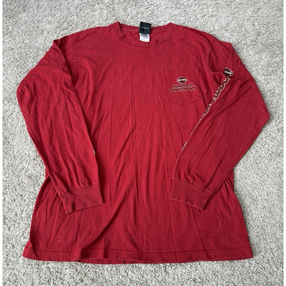 Harley Davidson Asheboro NC Red Long Sleeve Shirt Graphic Motorcycle L Bikercore